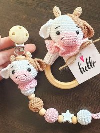 Handmade by Lacey - Crochet Cow Pacifier Clip And Rattle Set.jpg