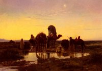 Camel Train By An Oasis At Dawn.jpg